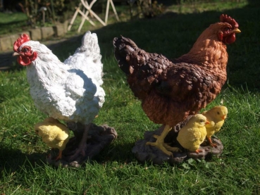 Huhn Figur Deko Figur m Küken 33cm lebensecht Gartenfigur Skulptur Hahn NEU