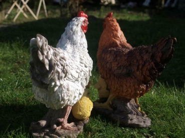 Huhn Figur Deko Figur m Küken 33cm lebensecht Gartenfigur Skulptur Hahn NEU