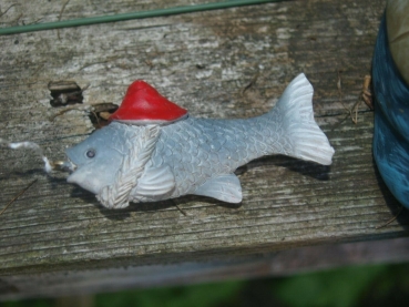 Zwerg mit Angel und Fisch 24cm Kantenhocker Deko Figur Gartenzwerg NEU