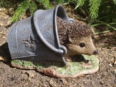 Igel Deko Figur TOP im Eimer lebensecht wetterfest Garten Figur NEU HOTANT