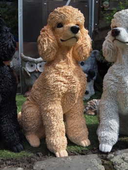 Pudel Deko Figur sitzend lebensecht Hund Garten 48cm Hotant